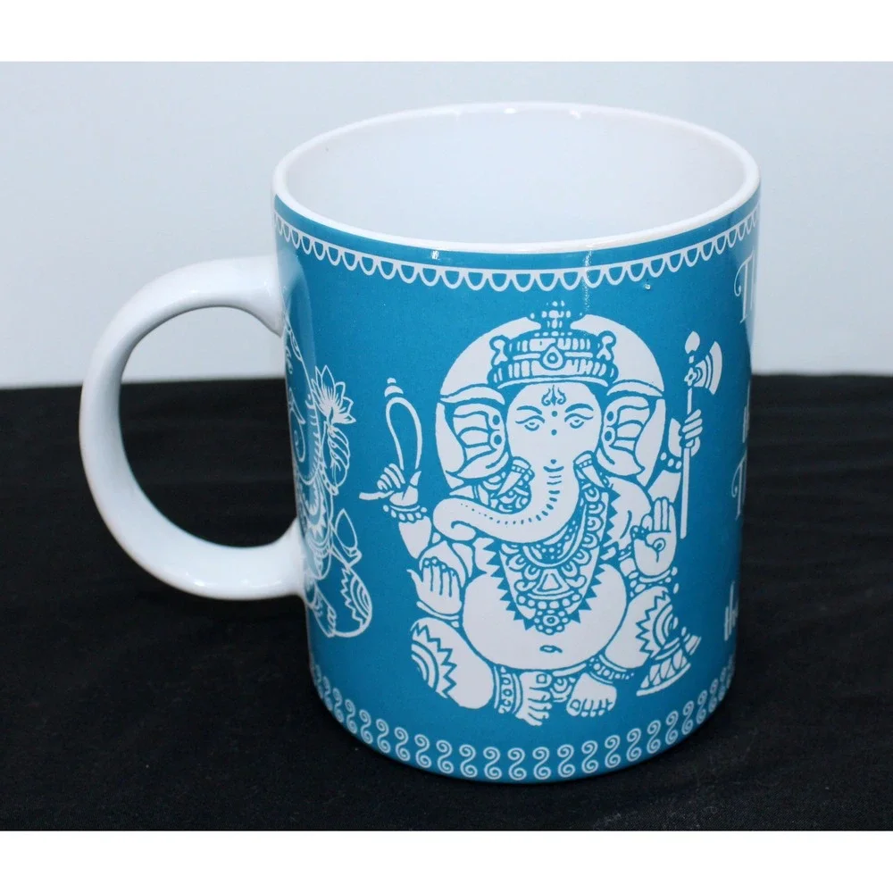 Fisher Home Products Ganesha Spiritual Quote Stoneware Mug Blue White - Picture 3 of 6